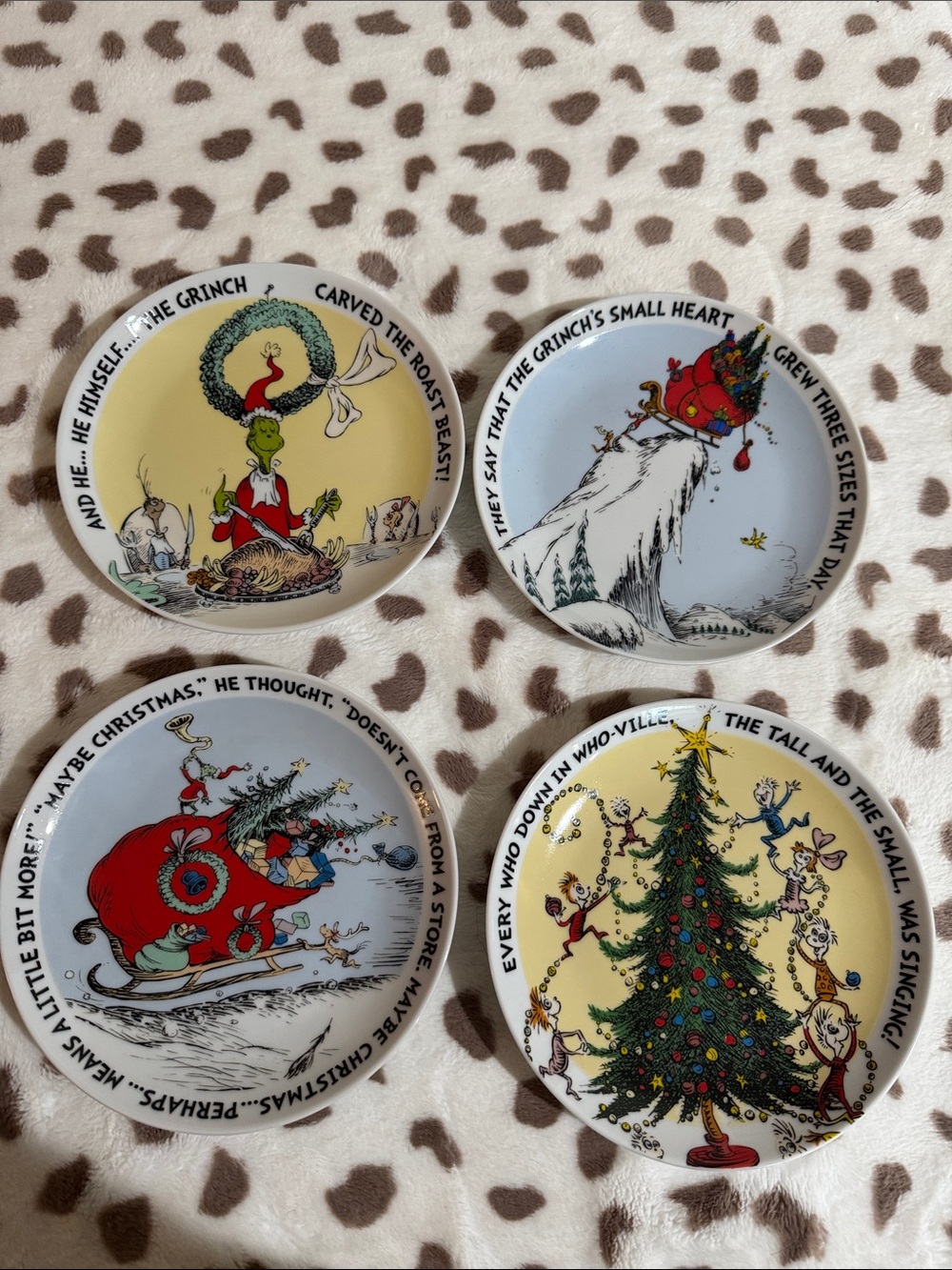 Dr. Seuss Decorative Christmas Plates - Yellow, Red, Green, Blue, White